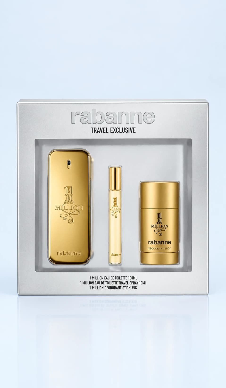 Coffret Rabanne-1 Million-Eau de Toilette-100ml+10ml+ Deodorant Stick-75ml (3 pièces)
