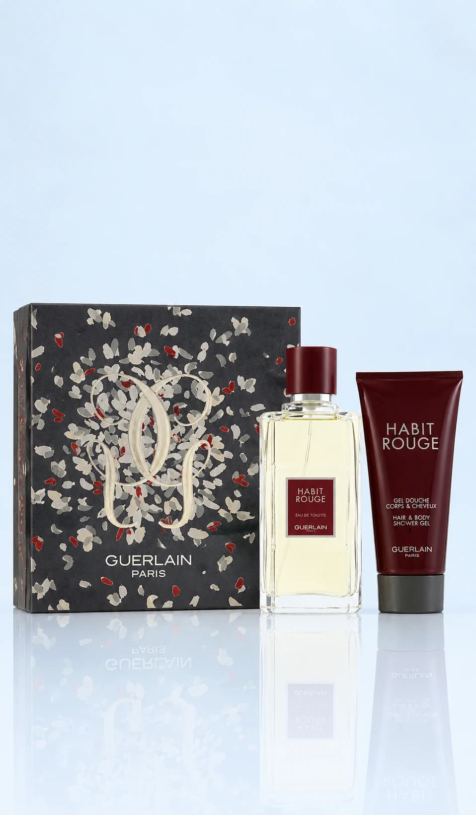 Coffret Guerlain-Habit Rouge-Eau de Toilette-100ml + Gel Douche-75ml (2 Pièces) Vintage