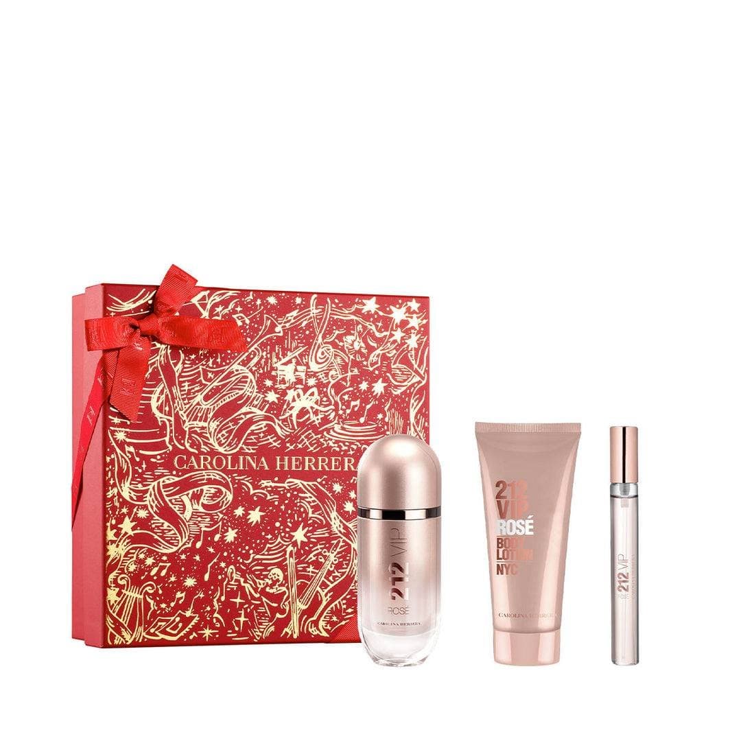 Coffret Carolina Herrera-212 VIP Rosé-Eau de Parfum-80ml + Lotion pour le Corps-100ml (3 Pieces)